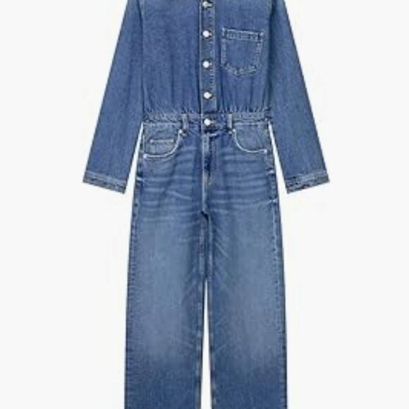 Women's Fashion High Waist Long Sleeve Denim Jumpsuit-Medium - Picture 2 of 6